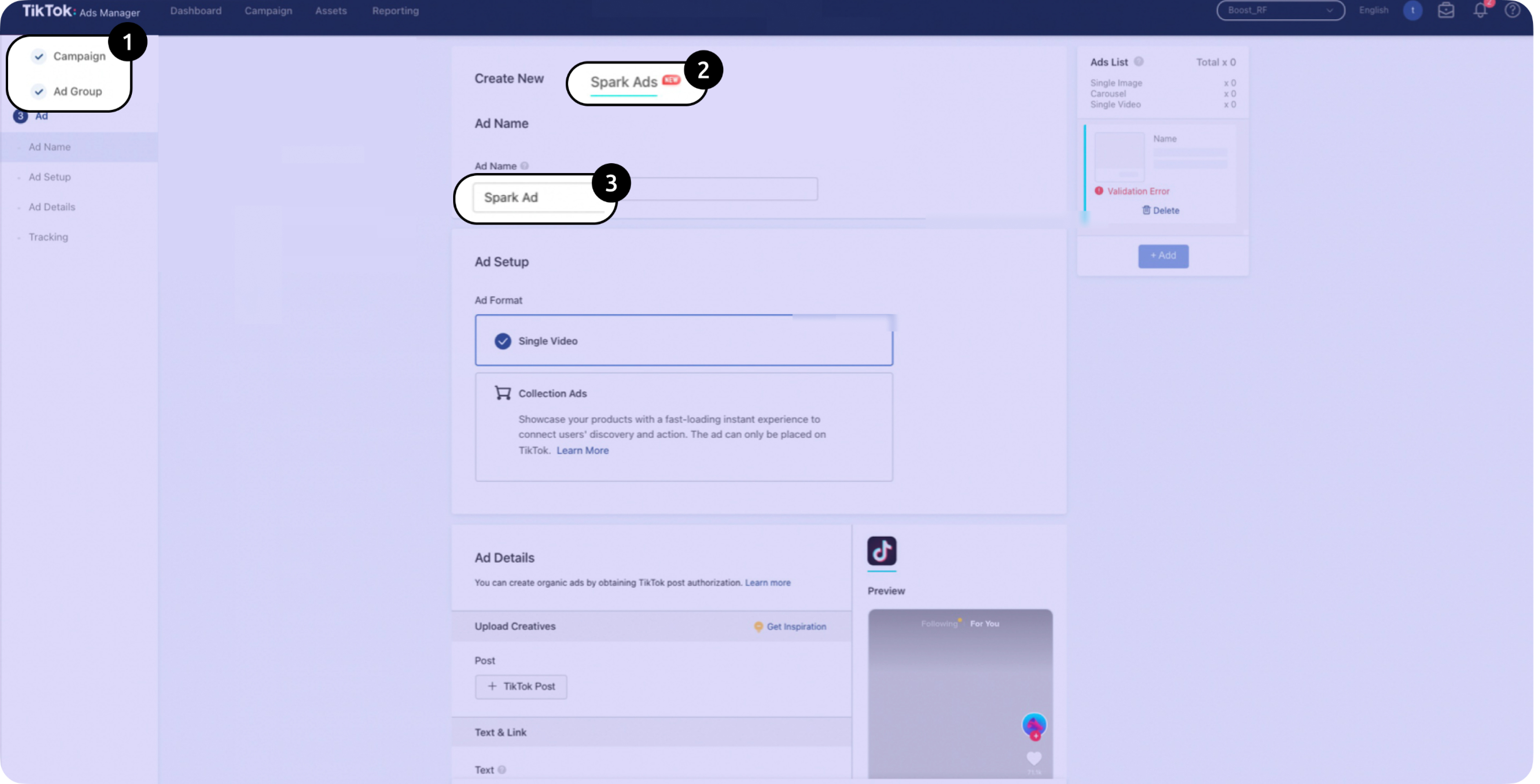screenshot of TikTok's Ad manager
