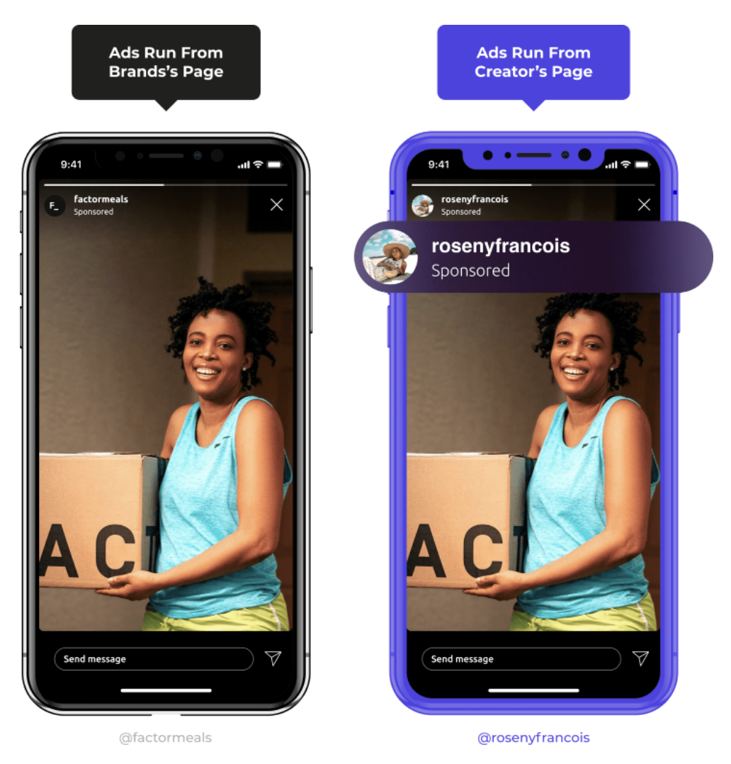 different ads one comes from the brands page and the other from the creator's page