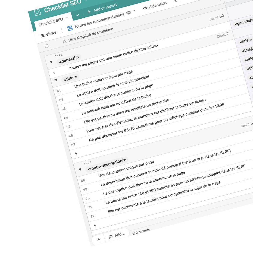 Checklist SEO dynamique sur Airtable