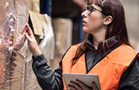 Woman checking the package