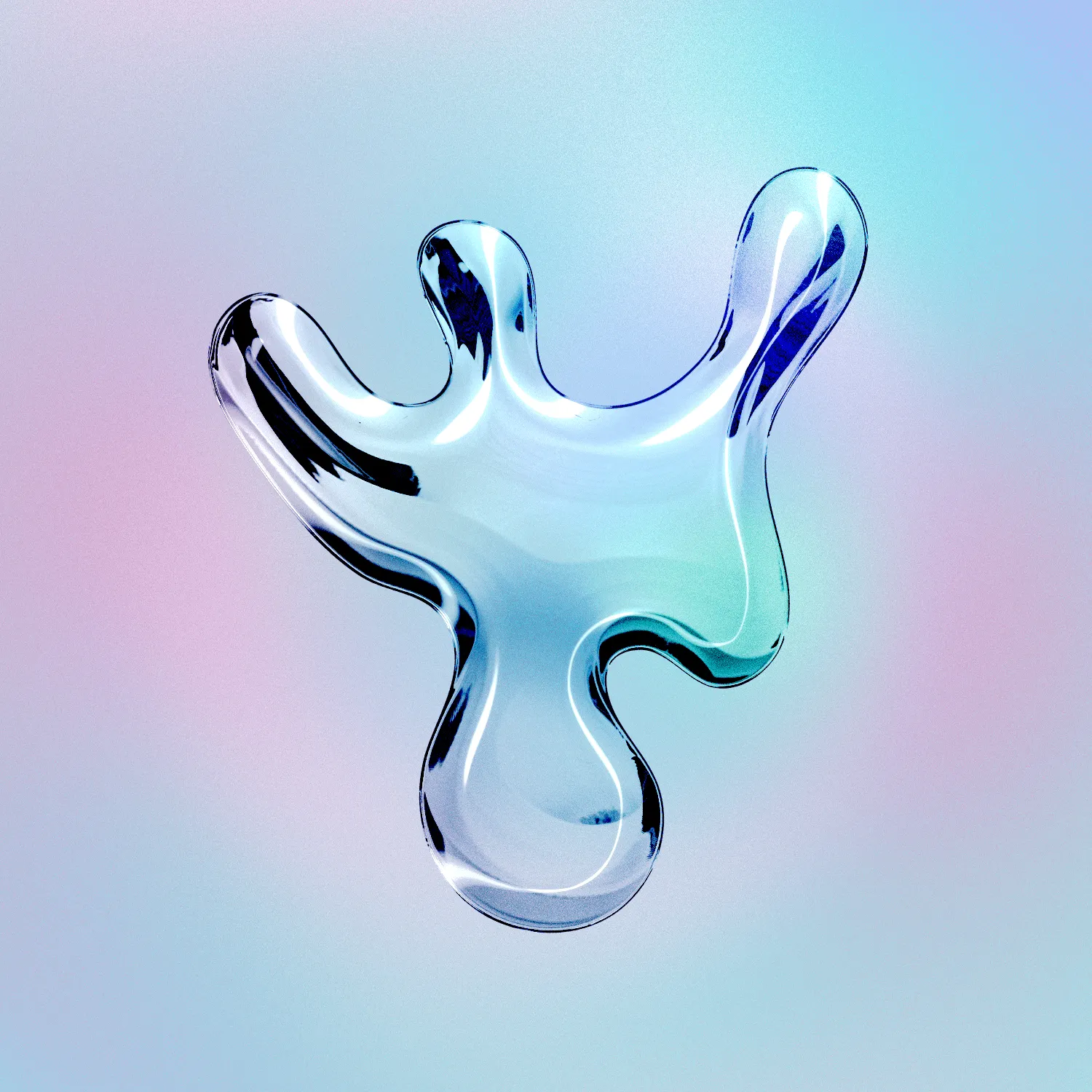 abstract glass shape in front of a blue and purple gradient background