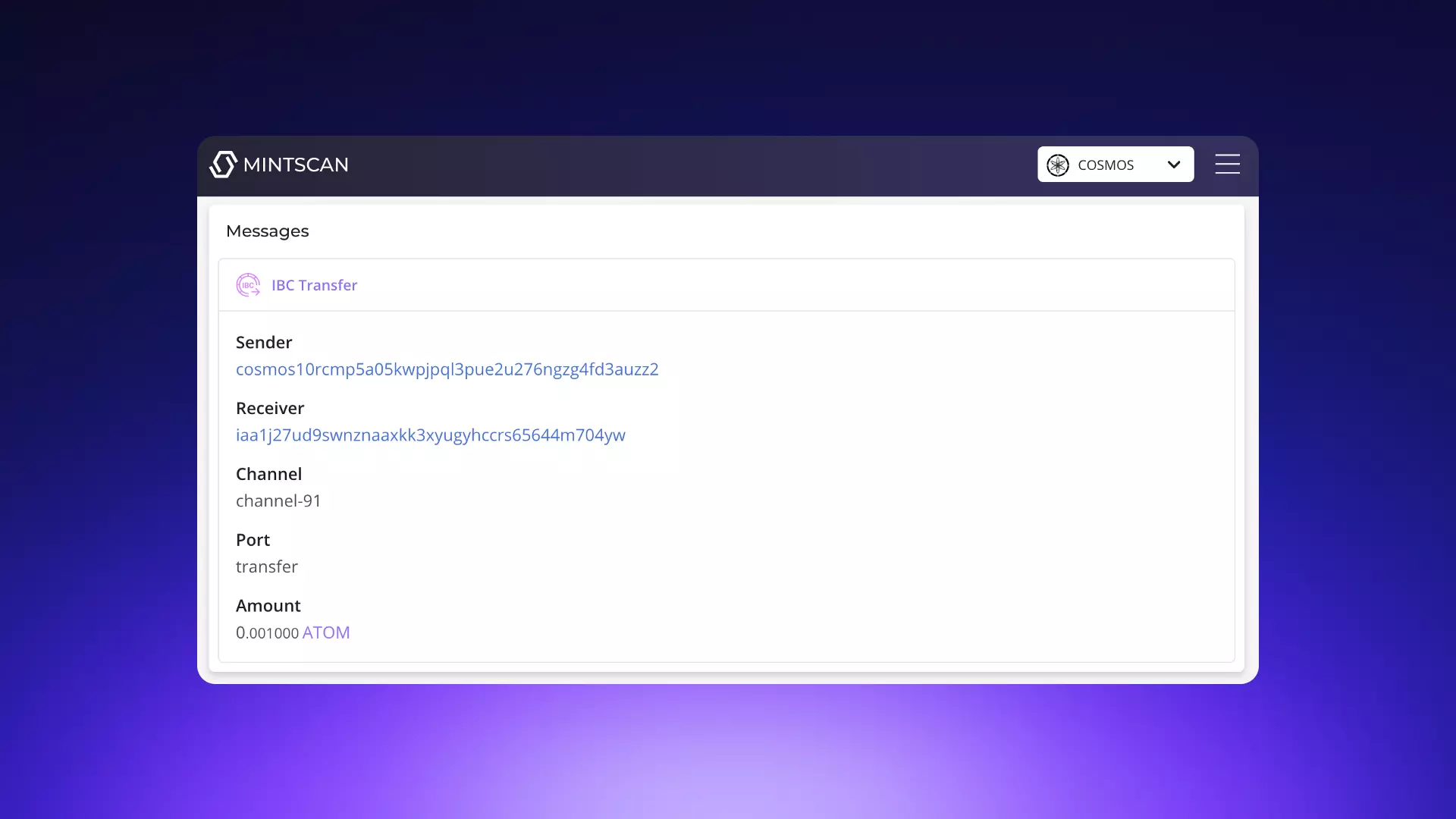 Check your IBC transaction with Mintscan