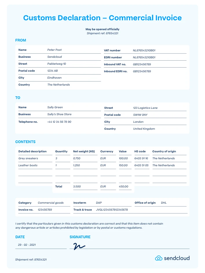 Commercial Invoice Example