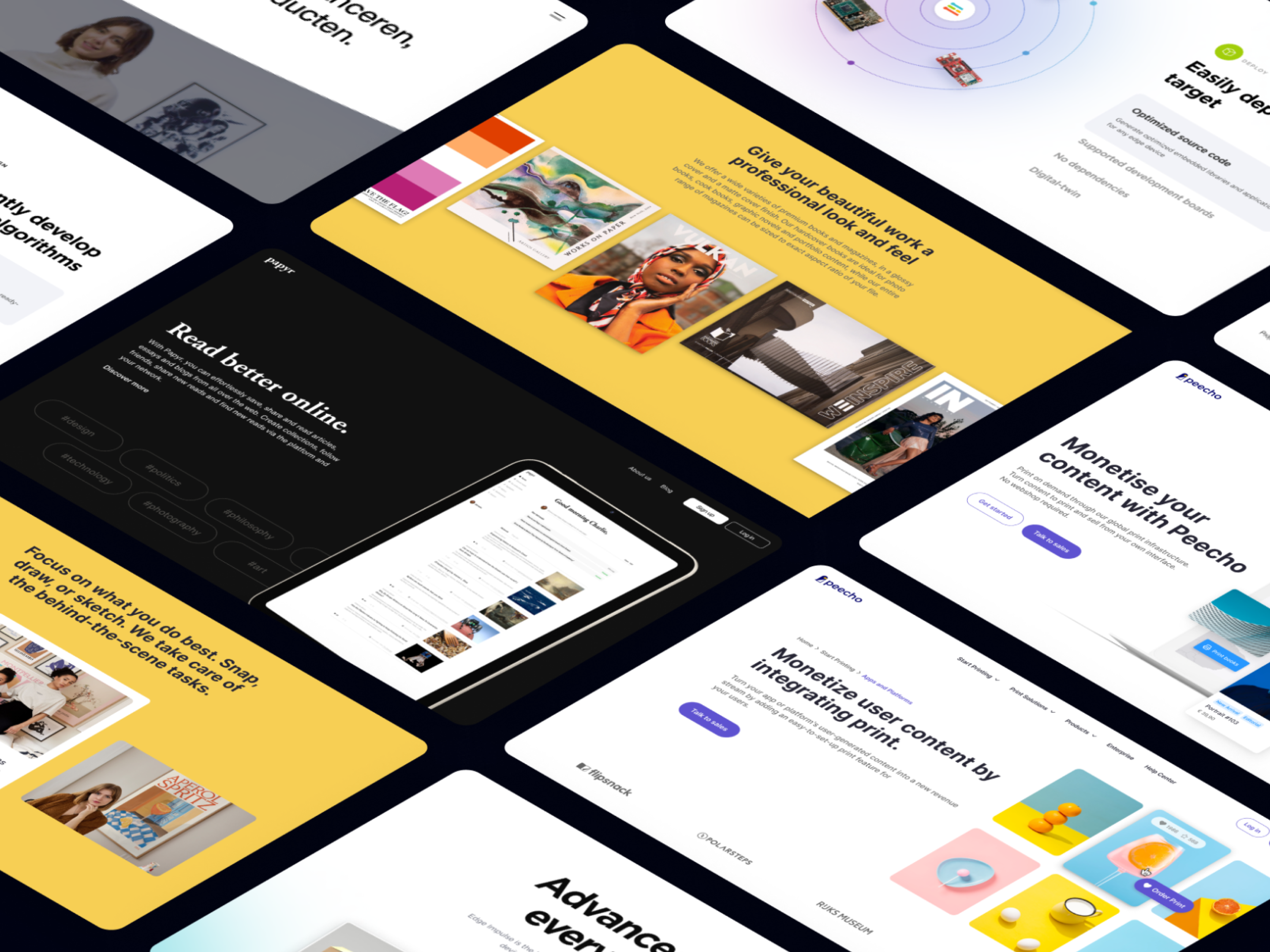 Several mockups of Noco websites