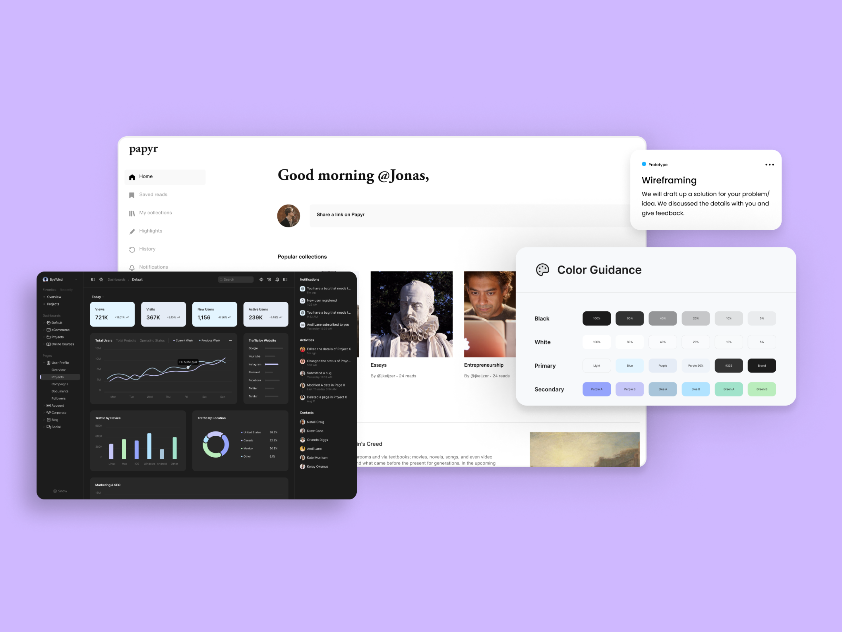 Three mockups with products from The Validation Company