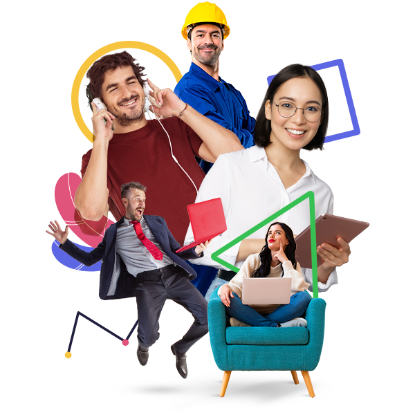 Collage de trabajadores de diferentes áreas como la industria, comercio y oficina.  