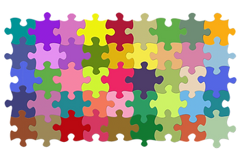 multicoloured puzzle pieces fit together