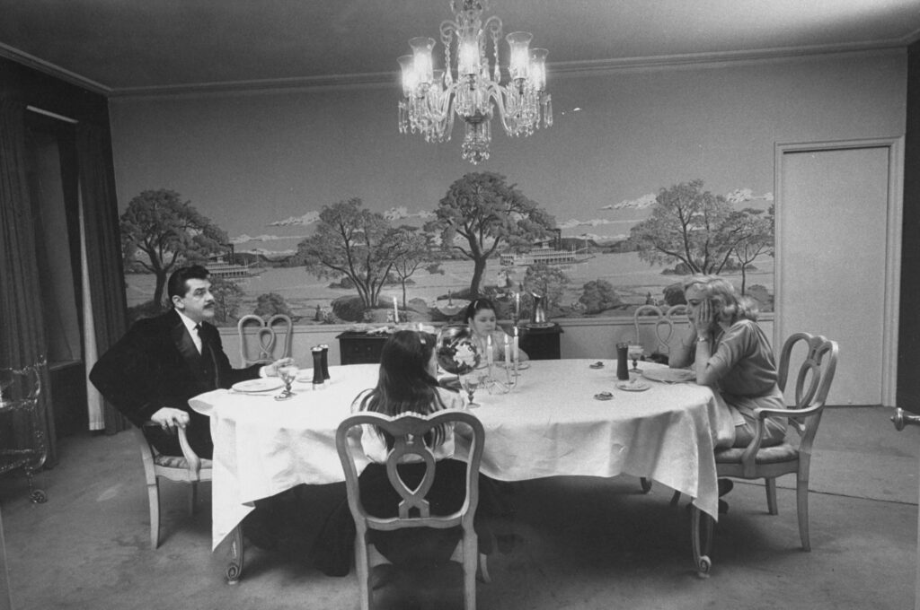 A family having dinner.