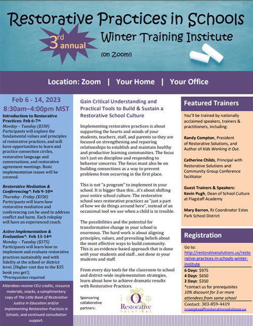 Restorative practices in schools winter institute restorative solutions