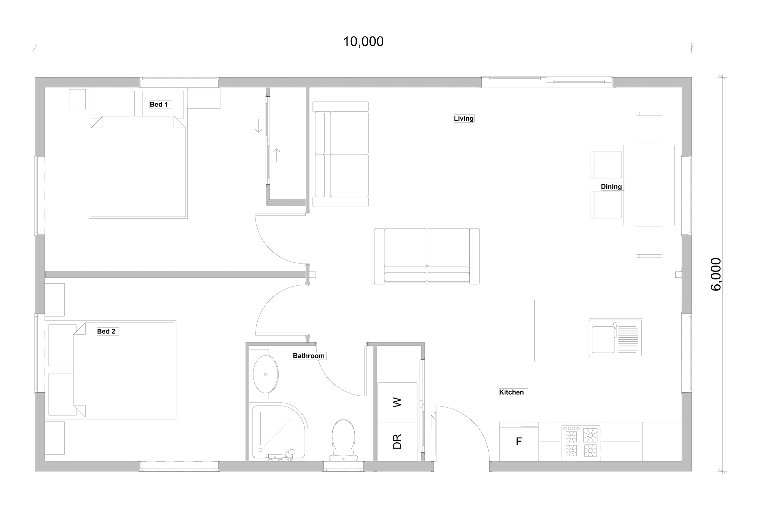 QuickBuild Kitset Homes 60sqm, 2 bedroom home
