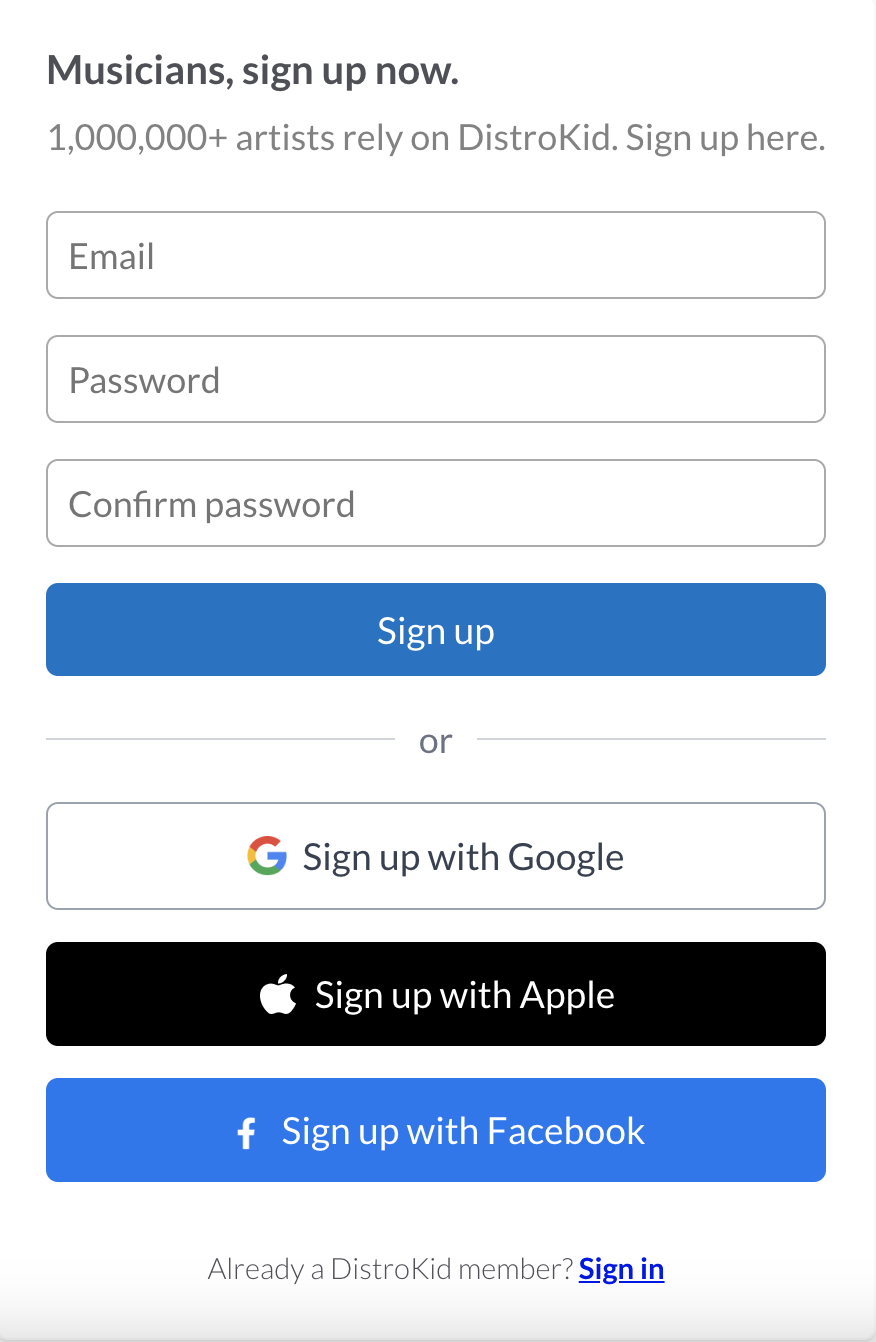 Signup for DistroKid
