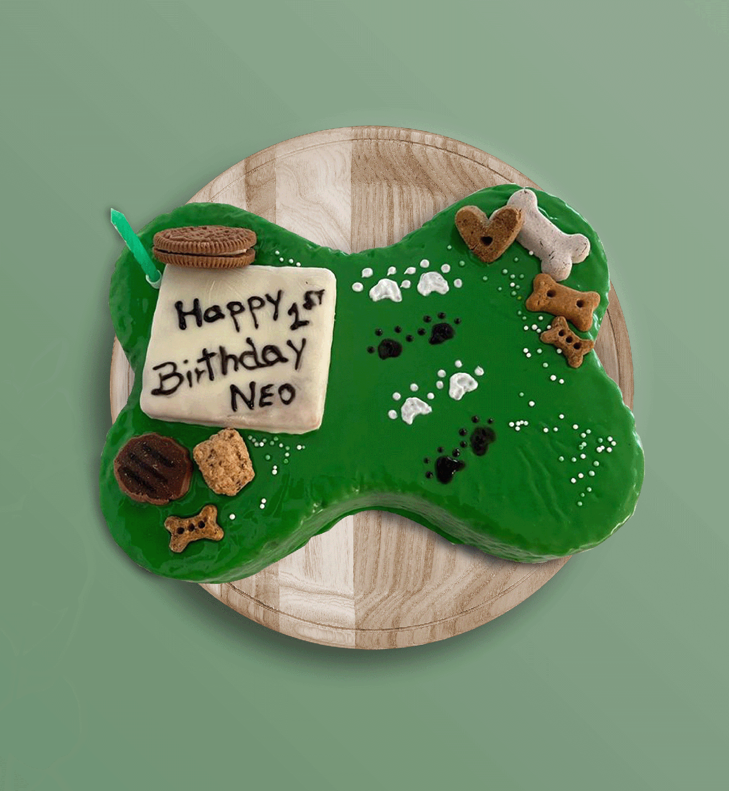 green themed dog cake